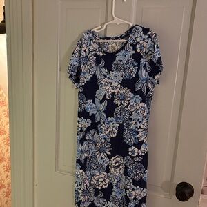 Lilly Pulitzer Navy and Light Blue Floral Midi Dress